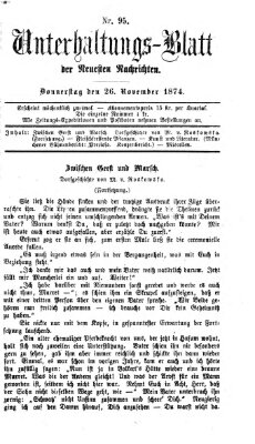 Neueste Nachrichten aus dem Gebiete der Politik. Unterhaltungs-Blatt der Neuesten Nachrichten (Münchner neueste Nachrichten) Donnerstag 26. November 1874