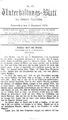 Neueste Nachrichten aus dem Gebiete der Politik. Unterhaltungs-Blatt der Neuesten Nachrichten (Münchner neueste Nachrichten) Donnerstag 3. Dezember 1874