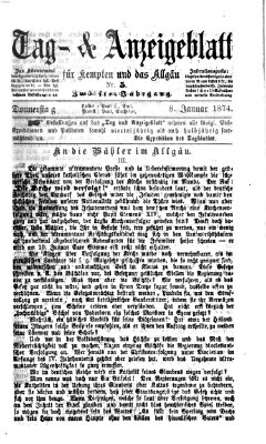 Tag- und Anzeigeblatt für Kempten und das Allgäu Donnerstag 8. Januar 1874