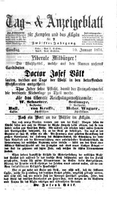 Tag- und Anzeigeblatt für Kempten und das Allgäu Samstag 10. Januar 1874