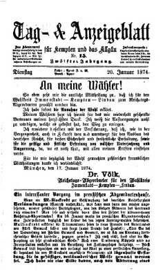 Tag- und Anzeigeblatt für Kempten und das Allgäu Dienstag 20. Januar 1874