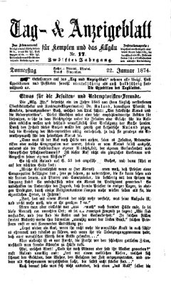 Tag- und Anzeigeblatt für Kempten und das Allgäu Donnerstag 22. Januar 1874