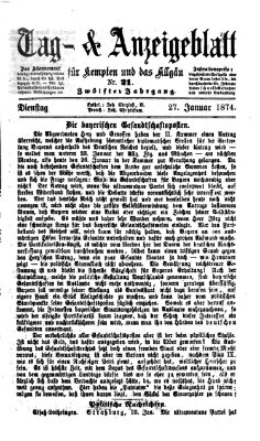 Tag- und Anzeigeblatt für Kempten und das Allgäu Dienstag 27. Januar 1874