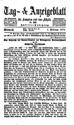 Tag- und Anzeigeblatt für Kempten und das Allgäu Mittwoch 4. Februar 1874