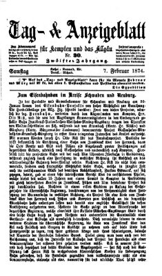 Tag- und Anzeigeblatt für Kempten und das Allgäu Samstag 7. Februar 1874