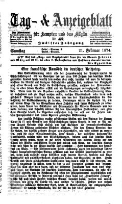 Tag- und Anzeigeblatt für Kempten und das Allgäu Samstag 21. Februar 1874