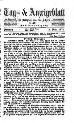 Tag- und Anzeigeblatt für Kempten und das Allgäu Mittwoch 11. März 1874