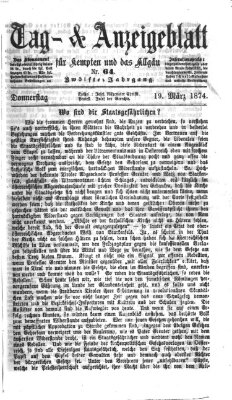 Tag- und Anzeigeblatt für Kempten und das Allgäu Donnerstag 19. März 1874