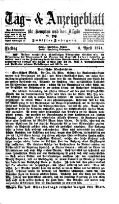 Tag- und Anzeigeblatt für Kempten und das Allgäu Freitag 3. April 1874