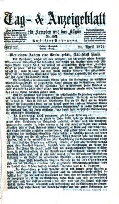 Tag- und Anzeigeblatt für Kempten und das Allgäu Freitag 24. April 1874