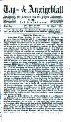 Tag- und Anzeigeblatt für Kempten und das Allgäu Dienstag 28. April 1874