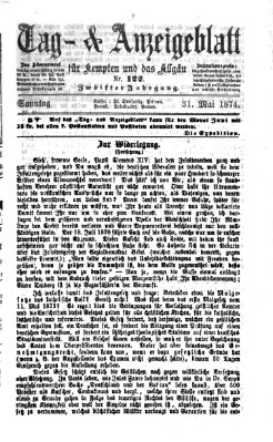 Tag- und Anzeigeblatt für Kempten und das Allgäu Sonntag 31. Mai 1874