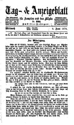 Tag- und Anzeigeblatt für Kempten und das Allgäu Mittwoch 3. Juni 1874