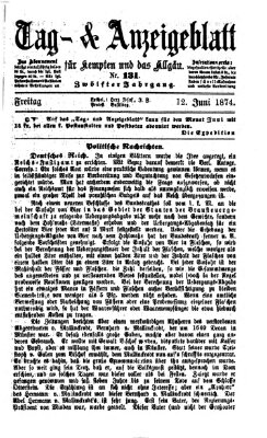 Tag- und Anzeigeblatt für Kempten und das Allgäu Freitag 12. Juni 1874