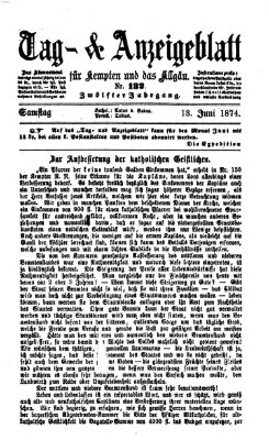 Tag- und Anzeigeblatt für Kempten und das Allgäu Samstag 13. Juni 1874