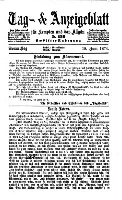 Tag- und Anzeigeblatt für Kempten und das Allgäu Donnerstag 18. Juni 1874