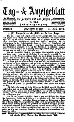 Tag- und Anzeigeblatt für Kempten und das Allgäu Mittwoch 24. Juni 1874