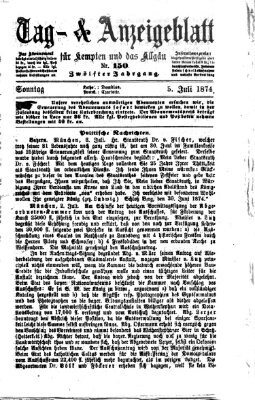 Tag- und Anzeigeblatt für Kempten und das Allgäu Sonntag 5. Juli 1874