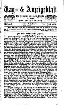 Tag- und Anzeigeblatt für Kempten und das Allgäu Mittwoch 29. Juli 1874