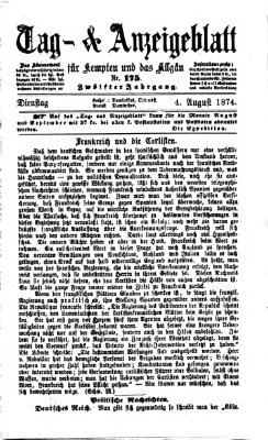 Tag- und Anzeigeblatt für Kempten und das Allgäu Dienstag 4. August 1874