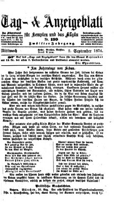 Tag- und Anzeigeblatt für Kempten und das Allgäu Mittwoch 2. September 1874