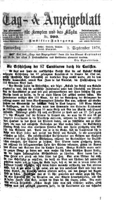 Tag- und Anzeigeblatt für Kempten und das Allgäu Donnerstag 3. September 1874