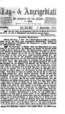 Tag- und Anzeigeblatt für Kempten und das Allgäu Dienstag 8. September 1874