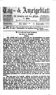 Tag- und Anzeigeblatt für Kempten und das Allgäu Donnerstag 10. September 1874