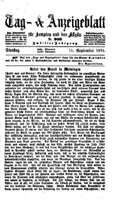 Tag- und Anzeigeblatt für Kempten und das Allgäu Dienstag 15. September 1874