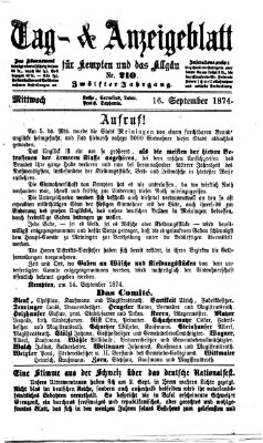 Tag- und Anzeigeblatt für Kempten und das Allgäu Mittwoch 16. September 1874