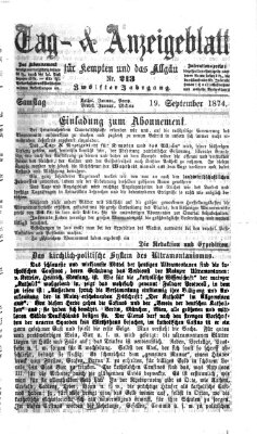 Tag- und Anzeigeblatt für Kempten und das Allgäu Samstag 19. September 1874