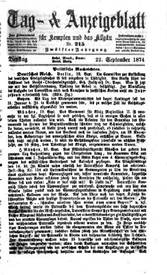 Tag- und Anzeigeblatt für Kempten und das Allgäu Dienstag 22. September 1874
