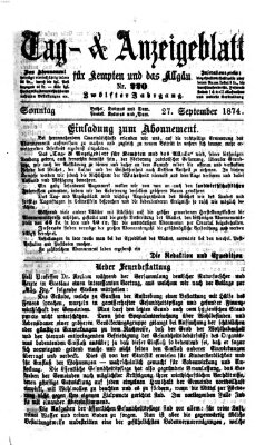 Tag- und Anzeigeblatt für Kempten und das Allgäu Sonntag 27. September 1874