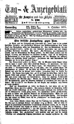 Tag- und Anzeigeblatt für Kempten und das Allgäu Donnerstag 8. Oktober 1874