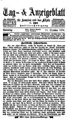 Tag- und Anzeigeblatt für Kempten und das Allgäu Sonntag 11. Oktober 1874