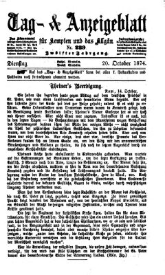 Tag- und Anzeigeblatt für Kempten und das Allgäu Dienstag 20. Oktober 1874