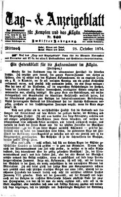 Tag- und Anzeigeblatt für Kempten und das Allgäu Mittwoch 28. Oktober 1874