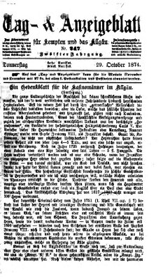 Tag- und Anzeigeblatt für Kempten und das Allgäu Donnerstag 29. Oktober 1874