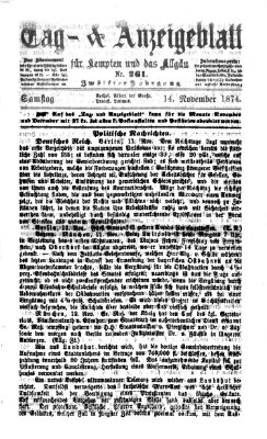 Tag- und Anzeigeblatt für Kempten und das Allgäu Samstag 14. November 1874