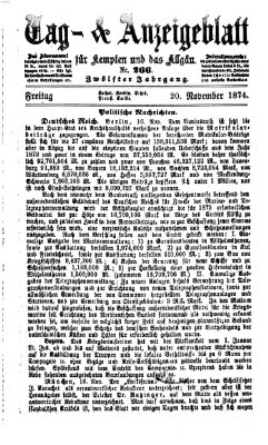 Tag- und Anzeigeblatt für Kempten und das Allgäu Freitag 20. November 1874