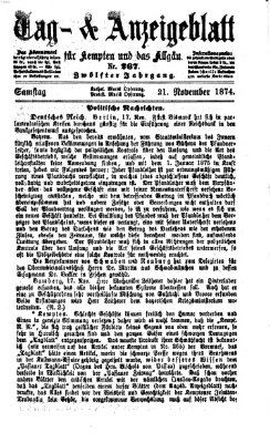 Tag- und Anzeigeblatt für Kempten und das Allgäu Samstag 21. November 1874