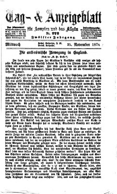 Tag- und Anzeigeblatt für Kempten und das Allgäu Mittwoch 25. November 1874