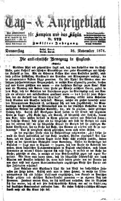 Tag- und Anzeigeblatt für Kempten und das Allgäu Donnerstag 26. November 1874