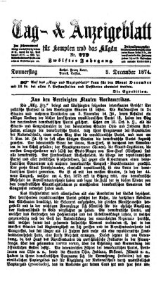 Tag- und Anzeigeblatt für Kempten und das Allgäu Donnerstag 3. Dezember 1874