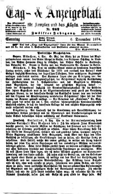 Tag- und Anzeigeblatt für Kempten und das Allgäu Sonntag 6. Dezember 1874