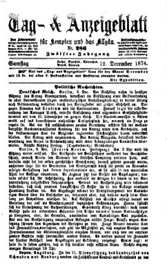 Tag- und Anzeigeblatt für Kempten und das Allgäu Samstag 12. Dezember 1874