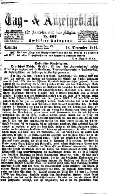 Tag- und Anzeigeblatt für Kempten und das Allgäu Sonntag 13. Dezember 1874