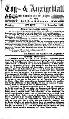 Tag- und Anzeigeblatt für Kempten und das Allgäu Samstag 19. Dezember 1874