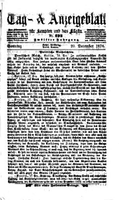 Tag- und Anzeigeblatt für Kempten und das Allgäu Sonntag 20. Dezember 1874