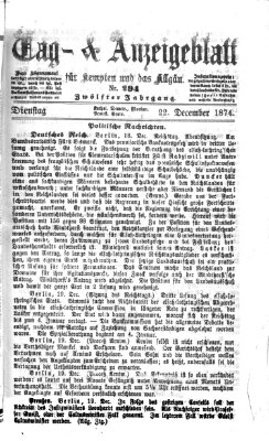 Tag- und Anzeigeblatt für Kempten und das Allgäu Dienstag 22. Dezember 1874